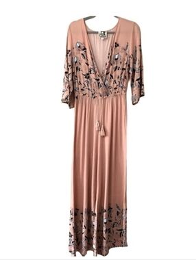 Jasse Boho Blush Floral V-Neck Wide Leg Jumpsuit. Size Large  (Runs Small)